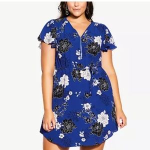 NWOT City Chic La Fleur blue floral dress, size 24. Mininal stretch.